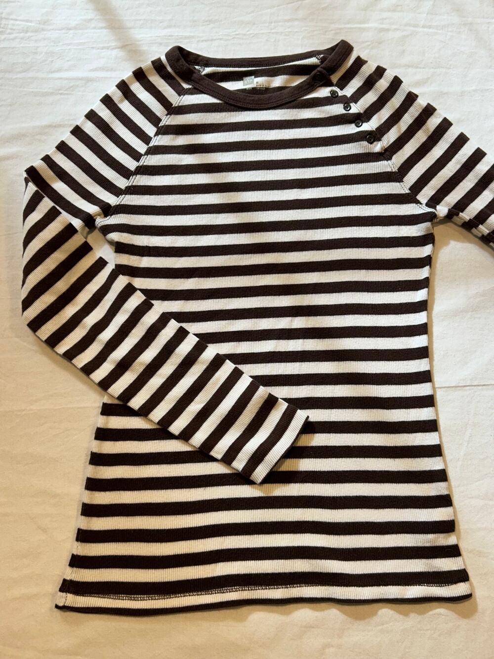 Gap Vintage Y2K Brown White Striped Cotton Knit Long Sleeve Top M